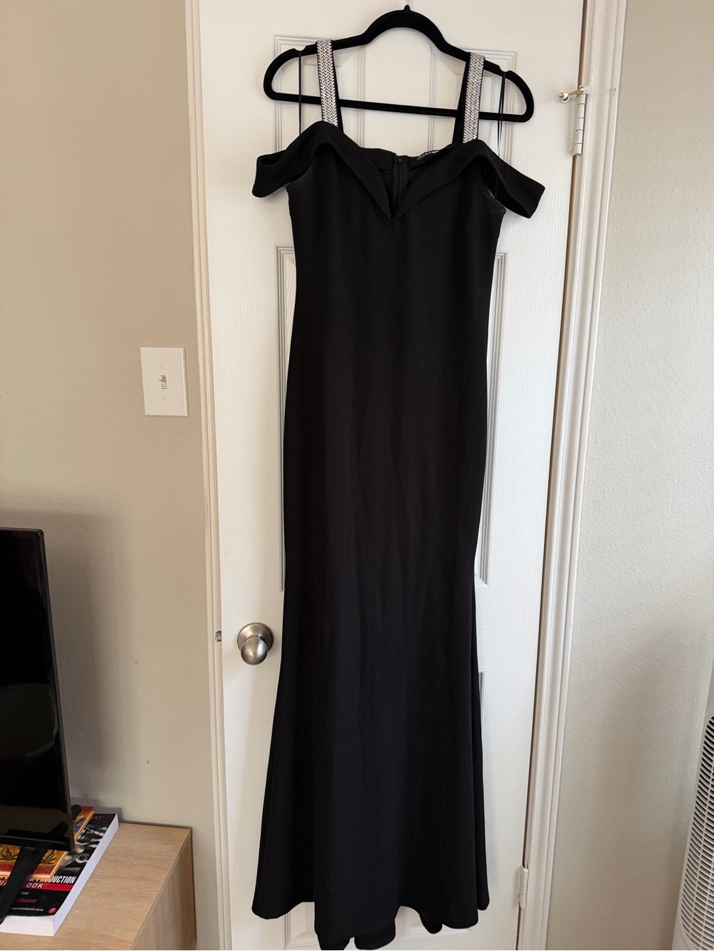 Fashion Nova Black Strapless Gown with Rhinestone Straps